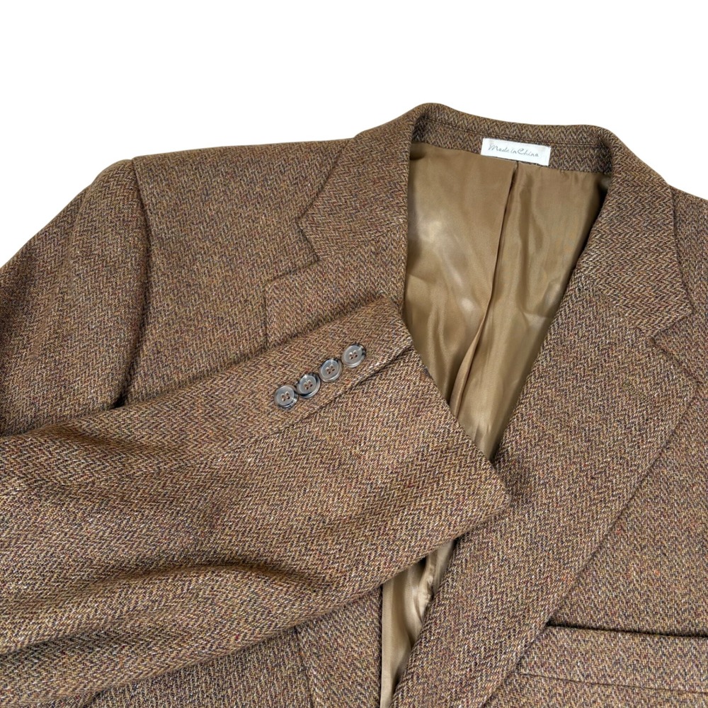 Vtg Oleg Cassini Men Blazer Brown Herringbone Tweed Wool 2 Button Sport Coat 44L